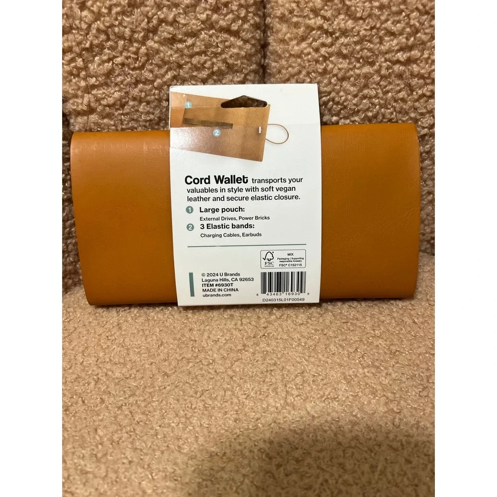 U Brands Cord Wallet Vegan Leather Tech Organizer Cognac Brown 6930T NEW